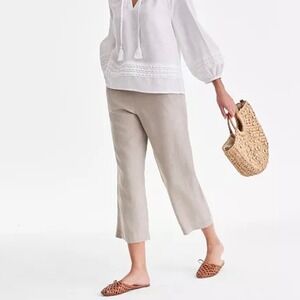 NEW Charter Club Luxury 100% Linen Beige Sand Pull On Pants Cropped Capris PM